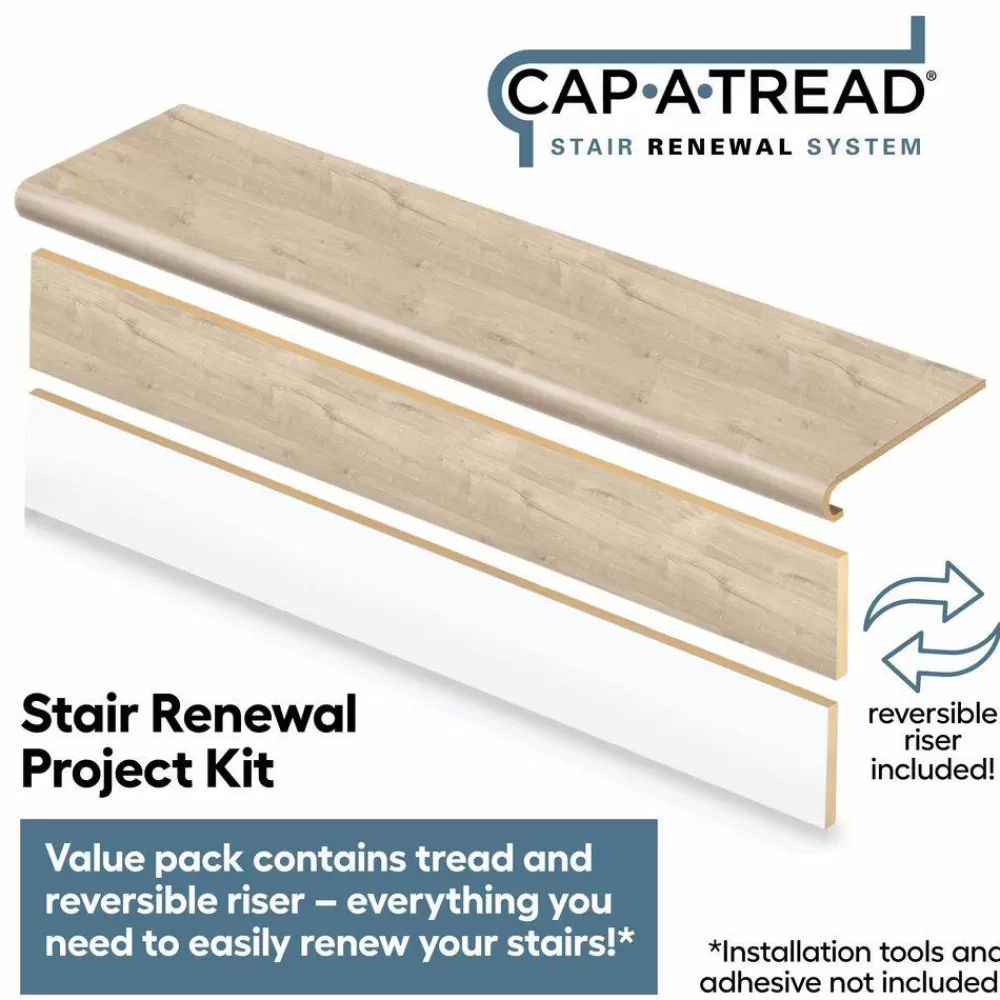 Cradle Rock/Graceland Oak Stair Tread & Reversible Riser Kit 47 In. L X 12-1/8 In. W X 1-11/16 In. T To Cover Stairs 1″ By Cap A Tread | * Shop