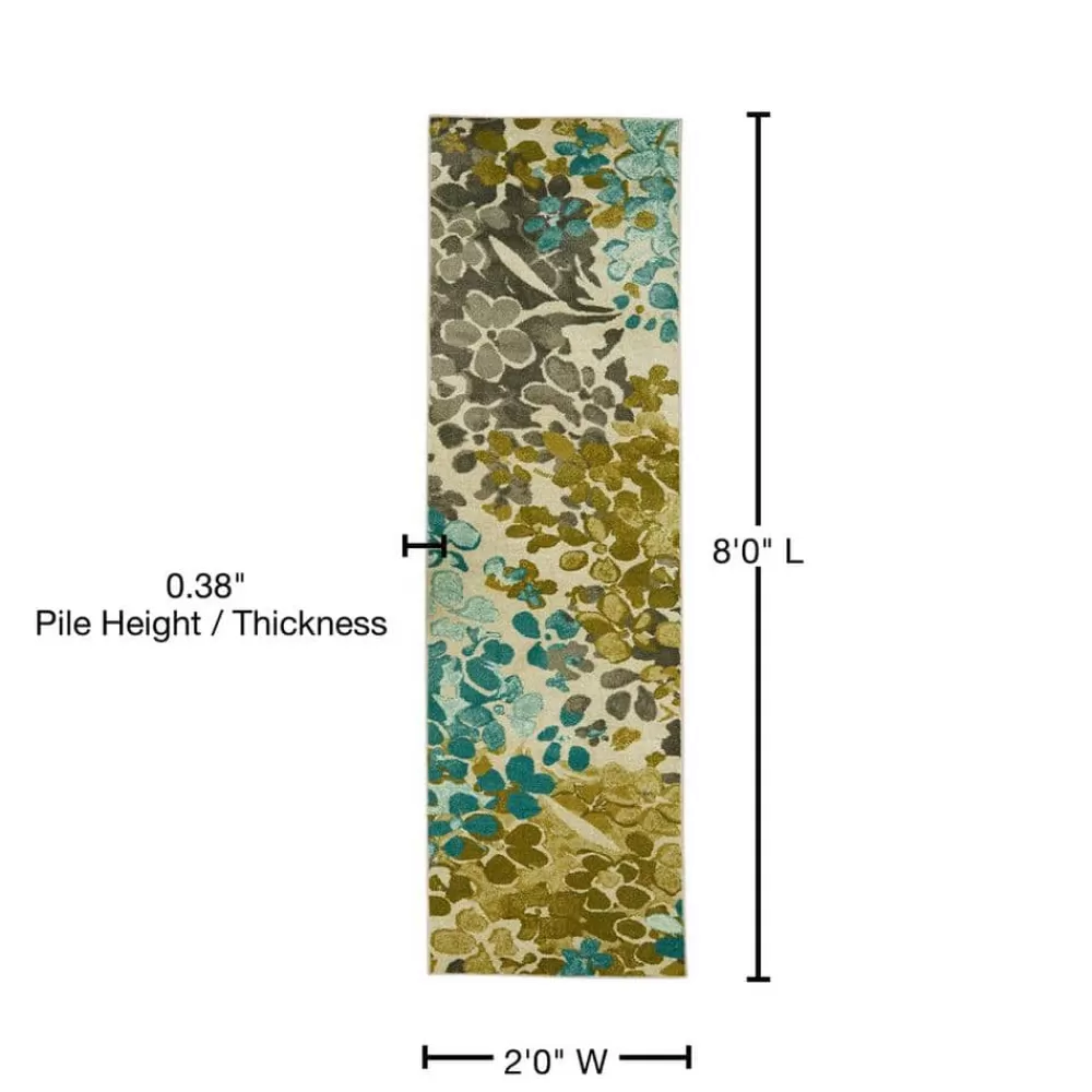 Radiance Aqua 2 Ft. X 8 Ft. Machine Washable Floral Runner Rug By Mohawk Home | * Clearance