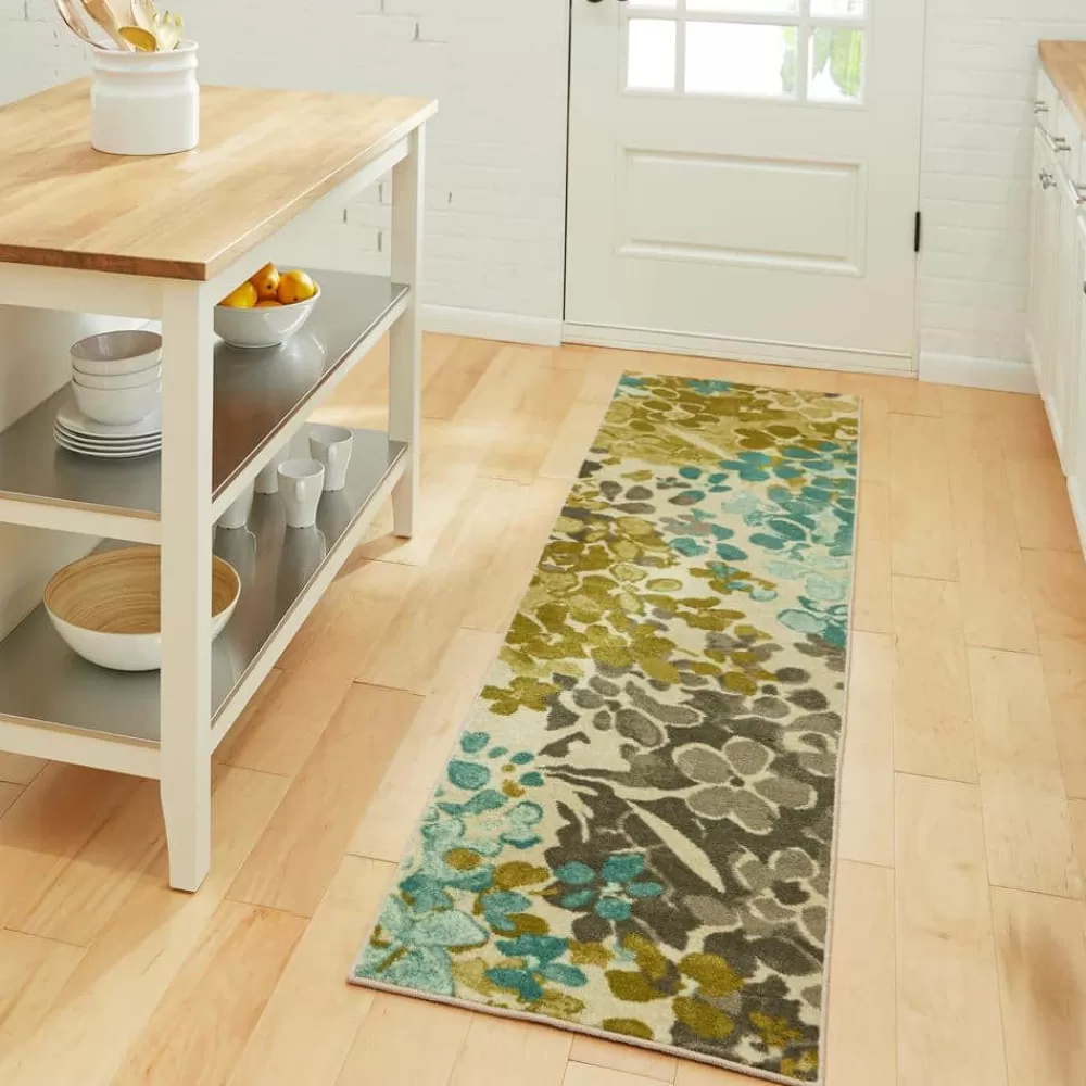 Radiance Aqua 2 Ft. X 8 Ft. Machine Washable Floral Runner Rug By Mohawk Home | * Clearance