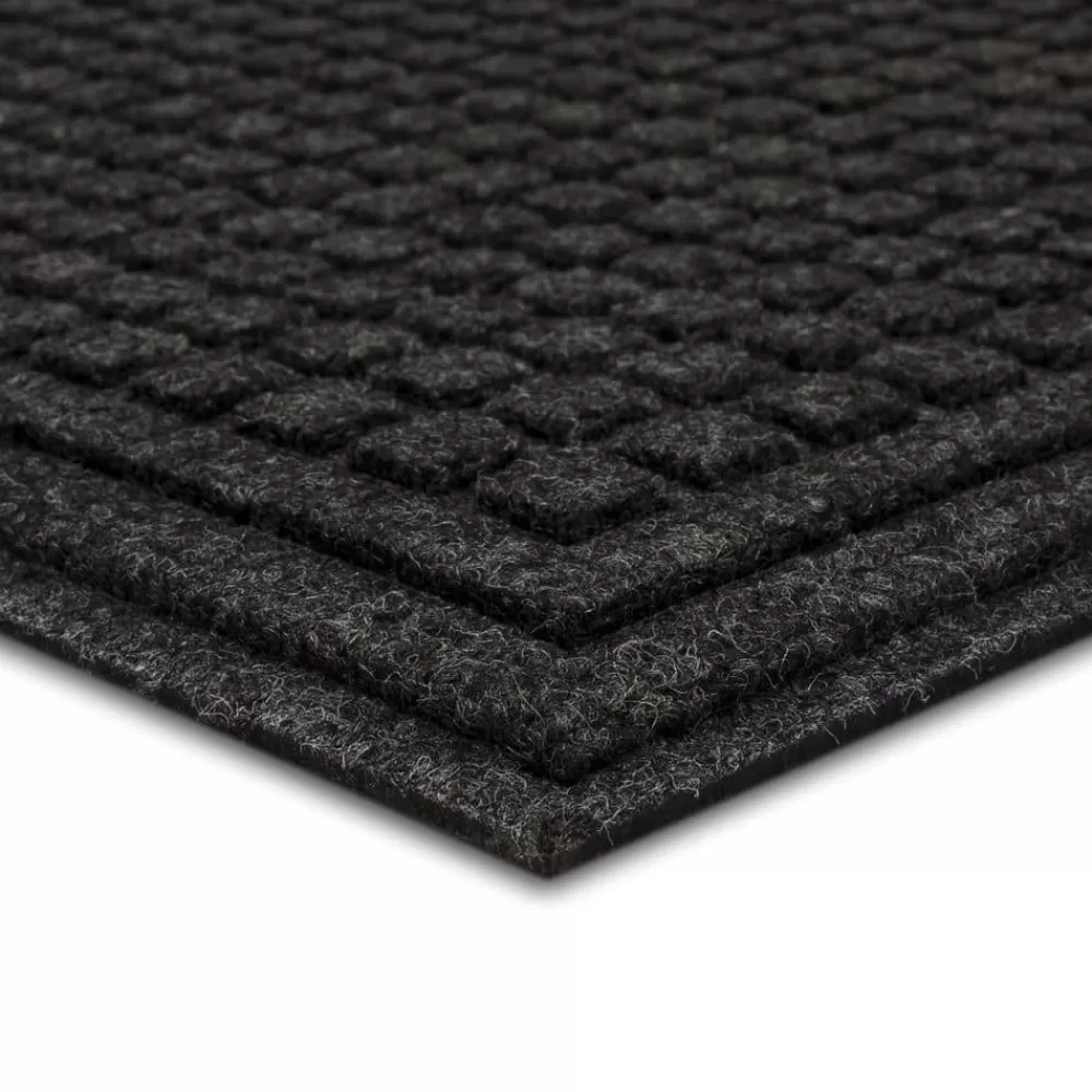Waffle Grid Impression Onyx 18 In. X 30 In. Recycled Rubber Indoor/Outdoor Door Mat By Mohawk Home | * Sale