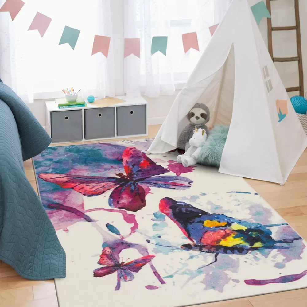 Watercolor Butterflies Purple 5 Ft. X 8 Ft. Abstract Area Rug By Mohawk Home | * Hot