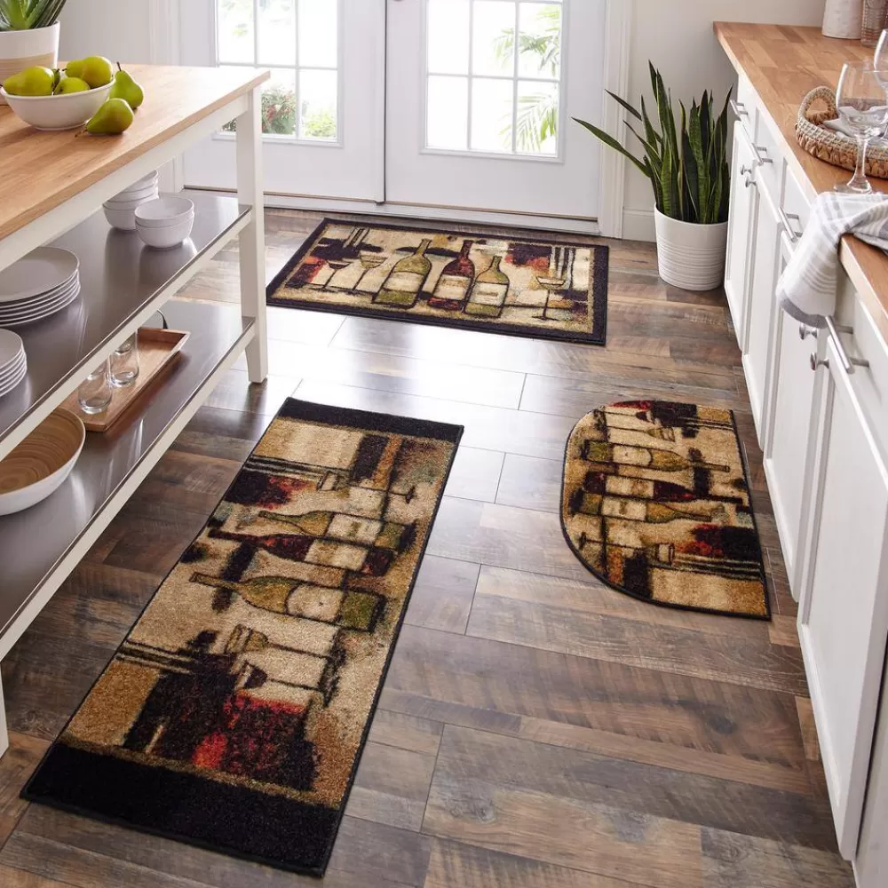 Wine And Glasses Brown 2 Ft. 6 In. X 3 Ft. 10 In. Machine Washable Kitchen Rug By Mohawk Home | * Clearance