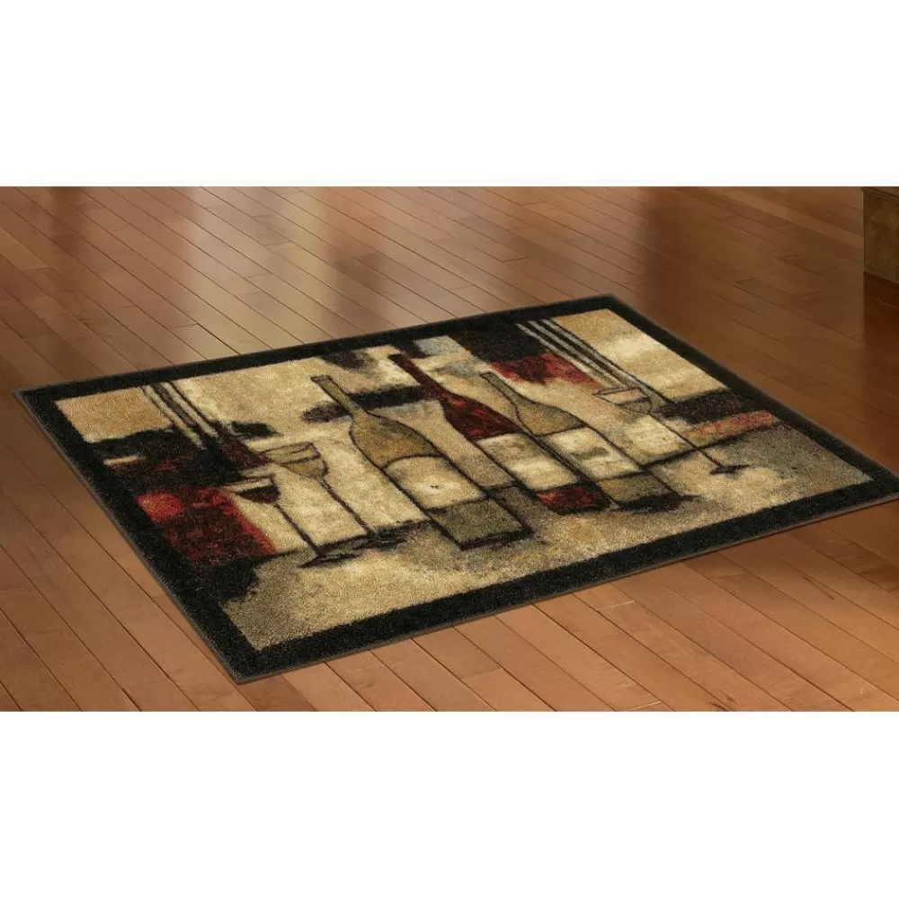 Wine And Glasses Brown 2 Ft. 6 In. X 3 Ft. 10 In. Machine Washable Kitchen Rug By Mohawk Home | * Clearance